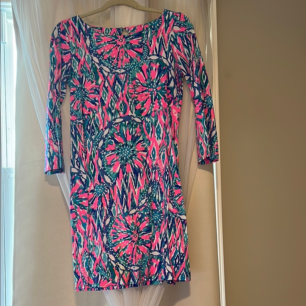 Lilly Pulitzer Vibrant Pink and Blue Patterned Dress